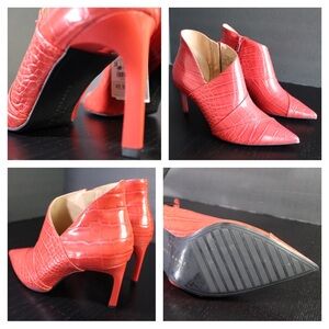 Zara Asymmetrical Crocodile Heeled Ankle Bootie